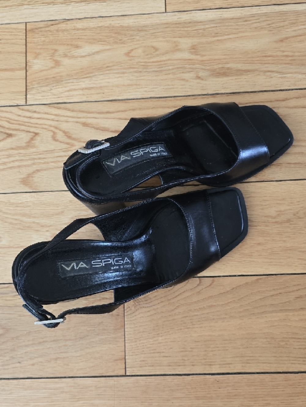Via Spiga Black Leather Open-Toe Slingback Heels - Picture 2 of 10